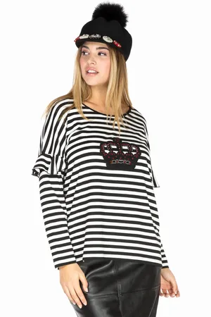 Yoek Shirt wide crown STRIPED | Zwart | Maat 38