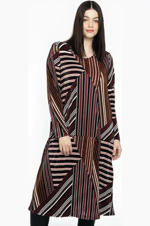Yoek Jurk plissé STRIPES | Zwart | Maat 38/40