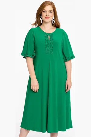 Yoek Jurk met ruches | Groen | Maat 38/40