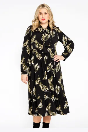 Yoek Jurk met strik PALM | Zwart | Maat 38/40