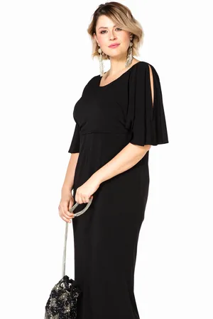 Yoek Dress long cold shoulder | Zwart | Maat 38