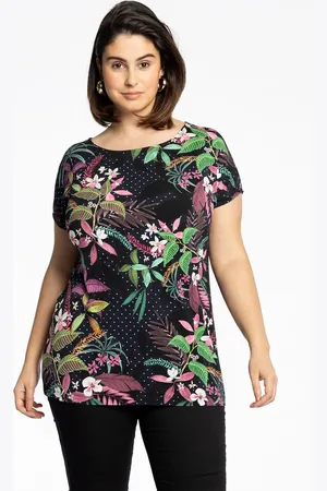Yoek Shirt met kapmouwen TROPIC DOTS | Blauw | Maat 38/40