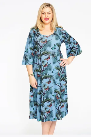 Yoek Jurk met wijde mouwen PAPILLON | Blauw | Maat 38/40
