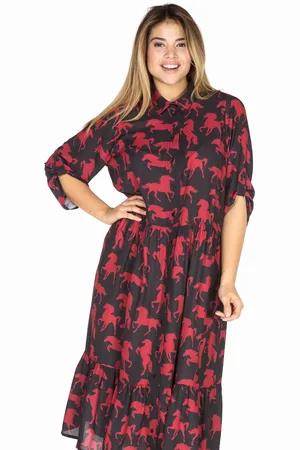 Yoek Midi blouse-jurk HORSES | Zwart | Maat 38