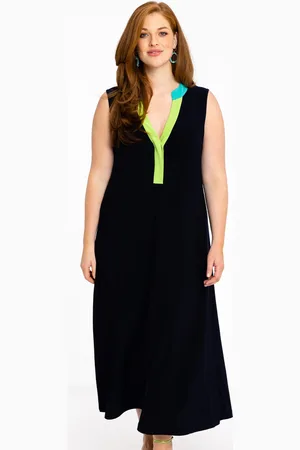 Yoek Jurk mouwloos colorblock | Blauw | Maat 38/40