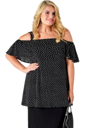 Yoek Singlet off shoulder DOTS | Zwart | Maat S