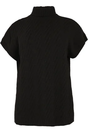 Yoek Vest mouwloos met col CABLE | Zwart | Maat 38/40