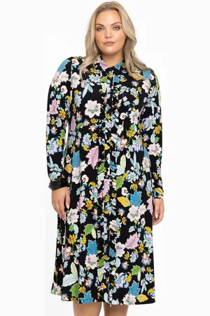 Yoek Blouse-jurk FLOWERPOWER | Zwart | Maat 38/40