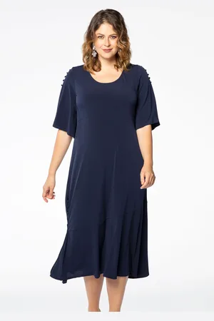 Yoek Dress asymmetric frill | Blauw | Maat 38/40