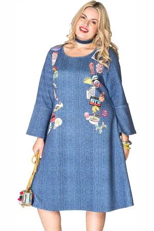 Yoek Dress denim/emoji | Blauw | Maat S