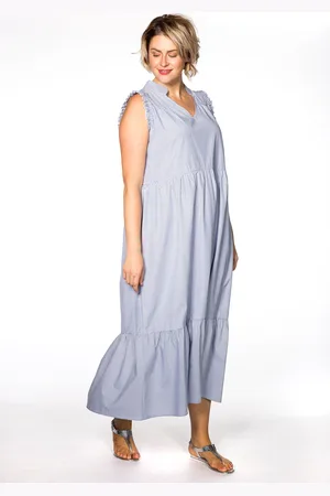 Yoek Jurk met ruches STRIPE | Blauw | Maat S