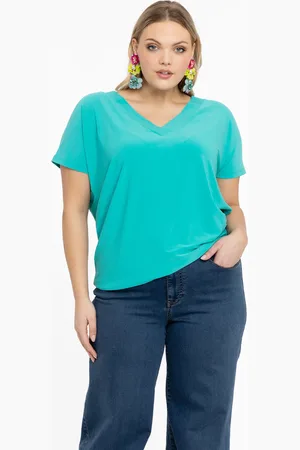 Yoek T-shirt v-hals | Turquoise | Maat 38/40