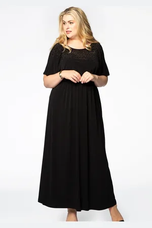 Yoek Maxi jurk met strass | Zwart | Maat 38/40