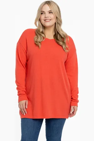 Yoek Trui met V-hals cashmere | Oranje | Maat 38/40