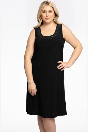 Yoek Jurk mouwloos met strass | Zwart | Maat 38/40