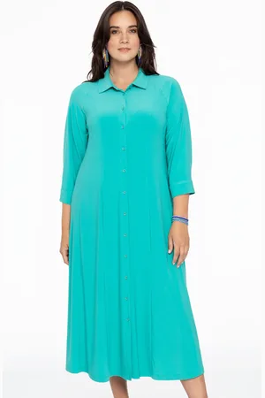 Yoek Wijde jurk met kraag | Turquoise | Maat 38/40