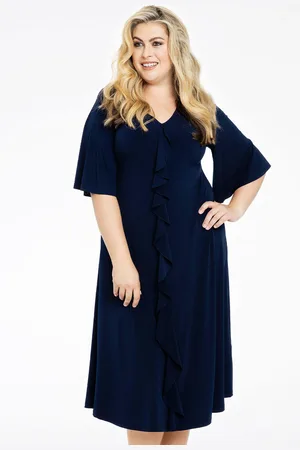 Yoek Jurk midden ruches | Blauw | Maat 38/40