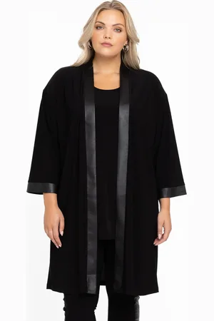 Yoek Cardigan met leer | Zwart | Maat 38/40