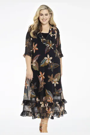 Yoek Jurk met ruches MAYFLOWER | Zwart | Maat 38/40
