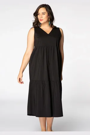 Yoek Dress stretch V-neck | Zwart | Maat 38/40