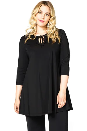 Yoek Tunic wide bot frill COCO | Zwart | Maat 38/40