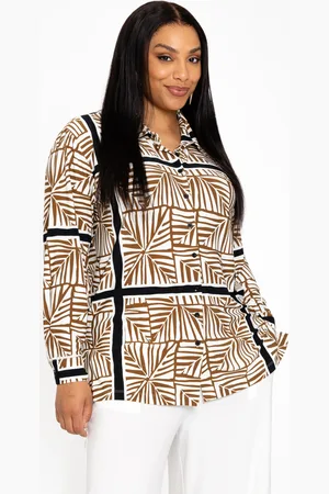 Yoek Blouse straight TILES | Beige | Maat 38/40
