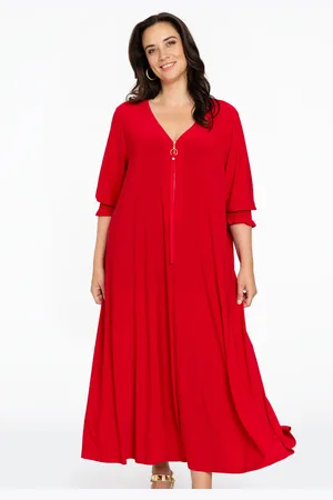 Yoek Jurk swing gesmokte mouw | Rood | Maat 38/40