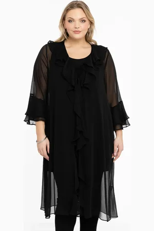 Yoek Cardi-blouse met ruches | Zwart | Maat 38/40