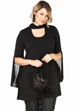 Yoek Shirt wide plissé sleeve | Zwart | Maat 38