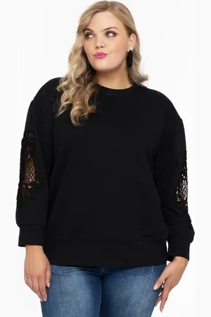 Yoek Sweatshirt met kanten mouwen | Zwart | Maat 38/40