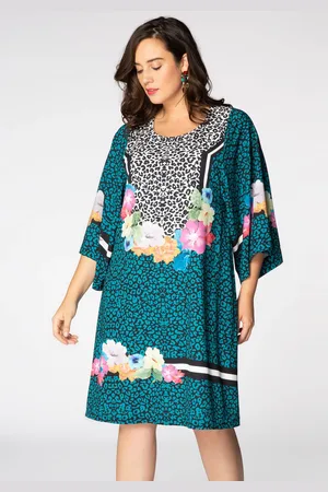 Yoek Jurk met wijde mouwen LEO FLOWER | Blauw | Maat 38/40