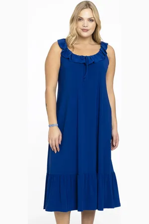 Yoek Mouwloze jurk met ruches | Indigo | Maat 38/40