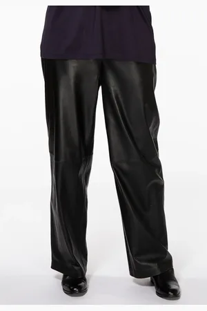 Yoek Trousers wide leather | Zwart | Maat 38