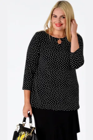 Yoek Shirt relax met opening DOTS | Zwart | Maat S