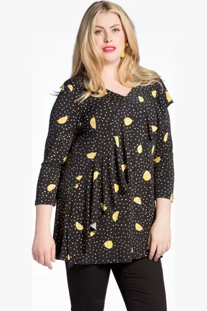 Yoek Tuniek flare met volant LEMON | Zwart | Maat S