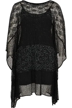 Yoek Tunic long square stripe bead | Zwart | Maat S