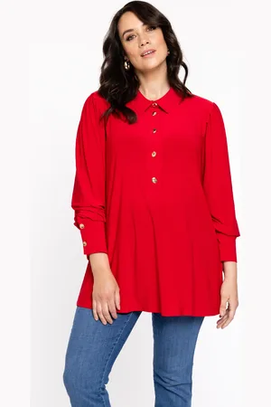 Yoek Blouse flare met pofmouwen | Rood | Maat 38/40