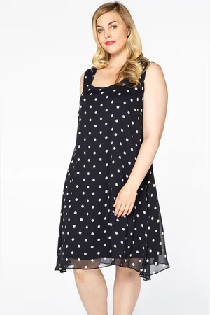 Yoek Mouwloze jurk DOTS | Blauw | Maat 38/40