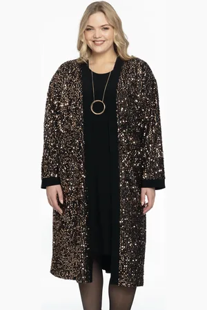 Yoek Lang vest GOLD SEQUINS | Zwart | Maat 38/40