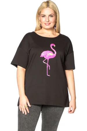 Yoek Shirt wide flamingo | Zwart | Maat S