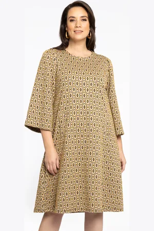 Yoek Dress A-line puff sleeve DIAMONDS | Licht Bruin | Maat 38/40