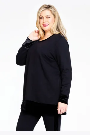 Yoek Sweatshirt velours cuffs | Zwart | Maat 38/40