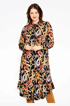 Yoek Polojurk met volant GRAPHIC | Zwart | Maat 38/40