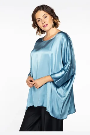 Yoek Blouse short SILK | Blauw | Maat 38