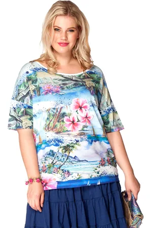Yoek Wijd shirt Tropical | Blauw | Maat S