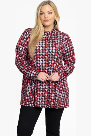 Yoek Blouse flare PIED DE POULE | Rood | Maat 38/40