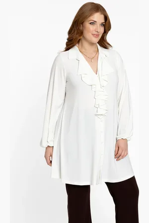 Yoek Blouse met ruches | Beige | Maat 42/44