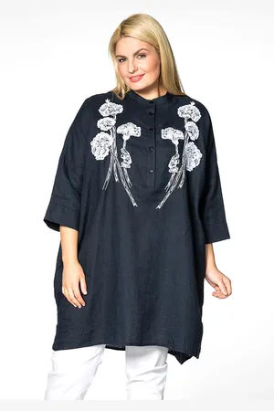 Yoek Blouse wide embroider | Blauw | Maat S