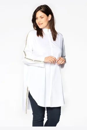 Yoek Blouse met strepen | Wit | Maat 38/40