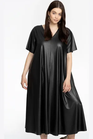 Yoek Dress A-line VEGAN LEATHER | Zwart | Maat 38/40